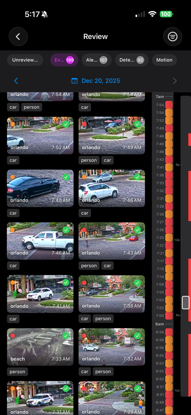 CrowsEye iPhone camera view with PTZ controls and detection zones