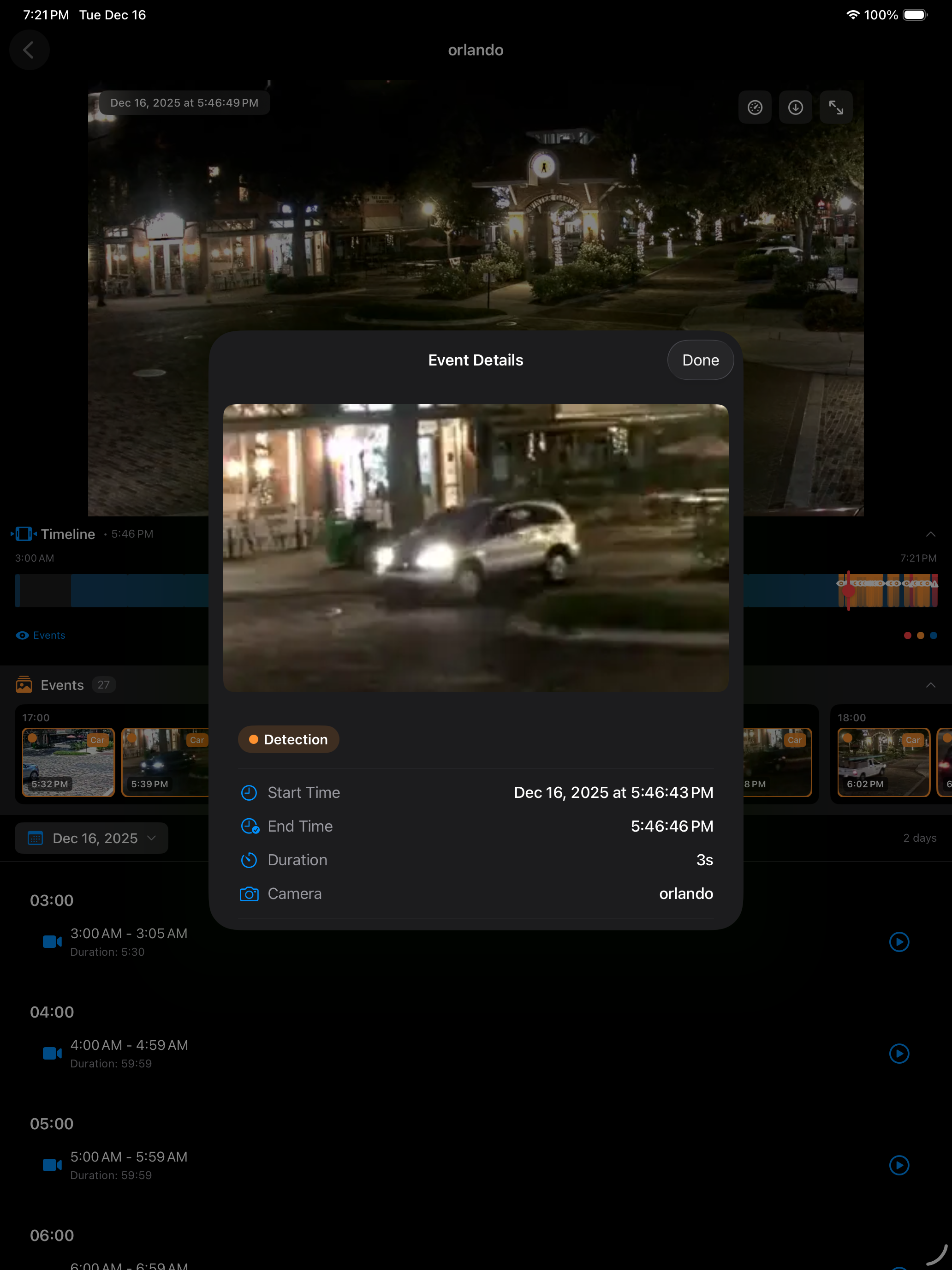 CrowsEye iPad event details with AI detection confidence