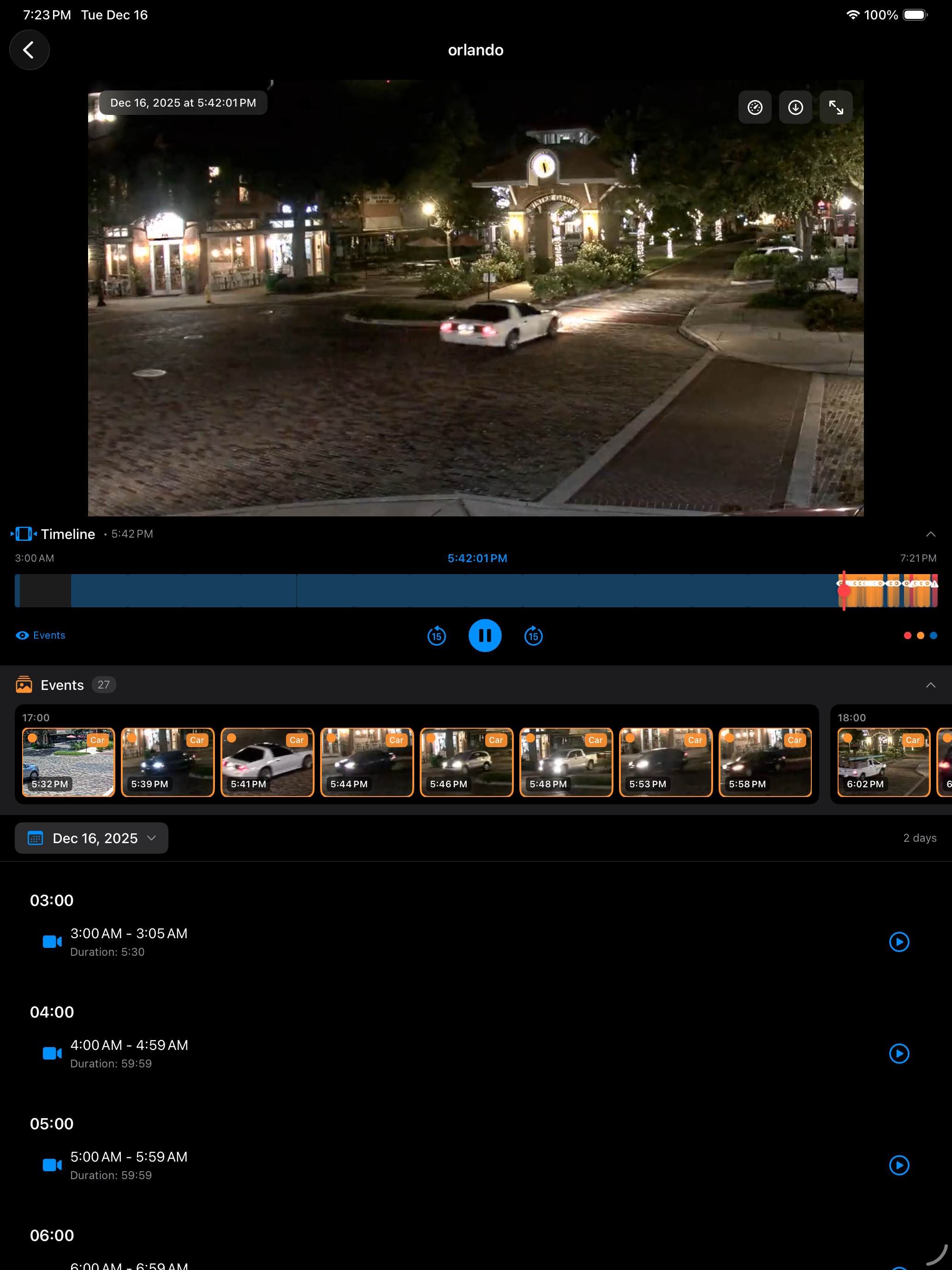 CrowsEye iPad recording events with timeline navigation